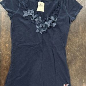 Hollister Dark Blue Floral Accent Blouse